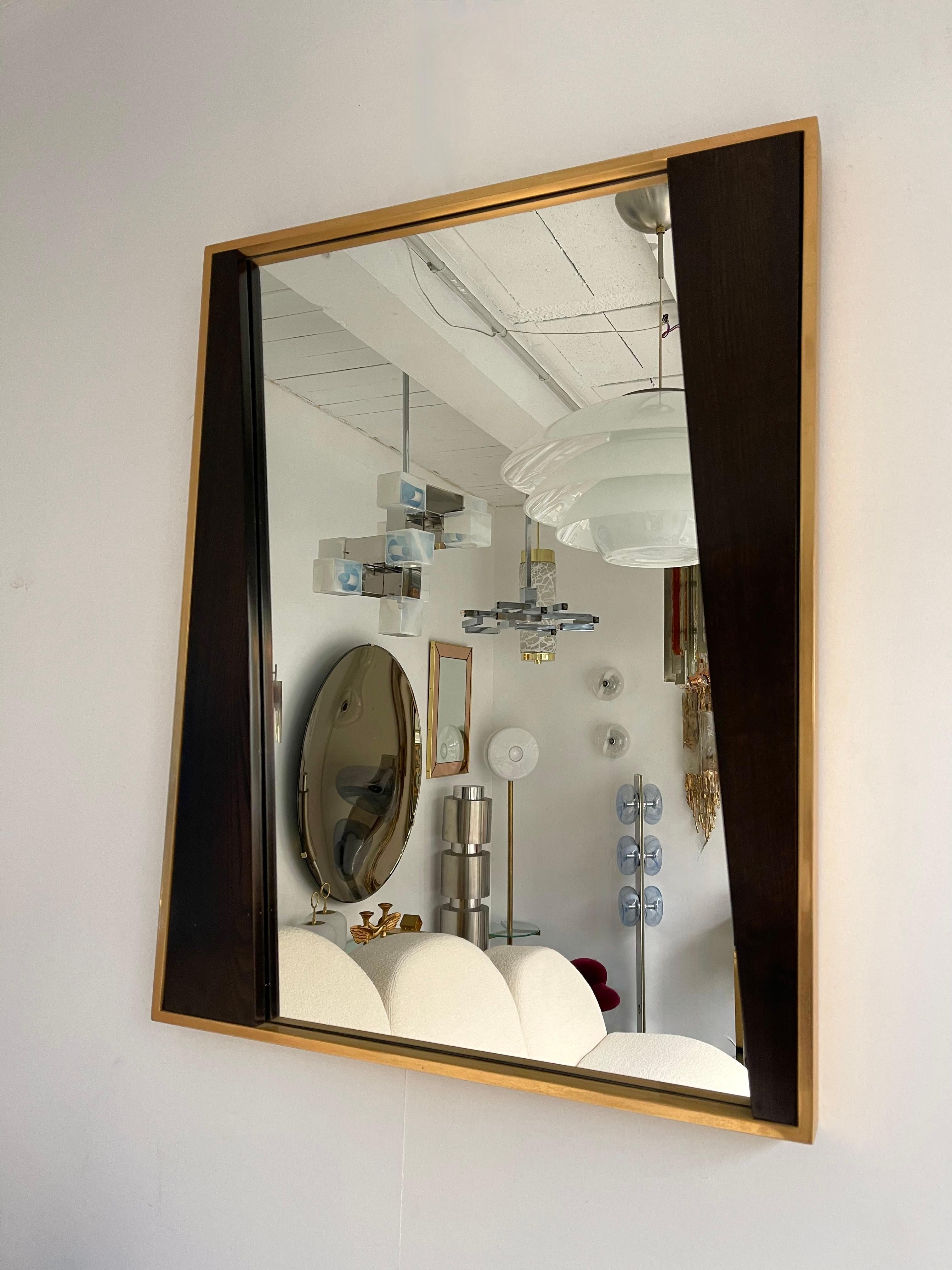 wood and brass mirror