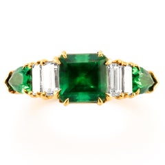 Geometrical Yellow Gold Emerald and Diamond Ring