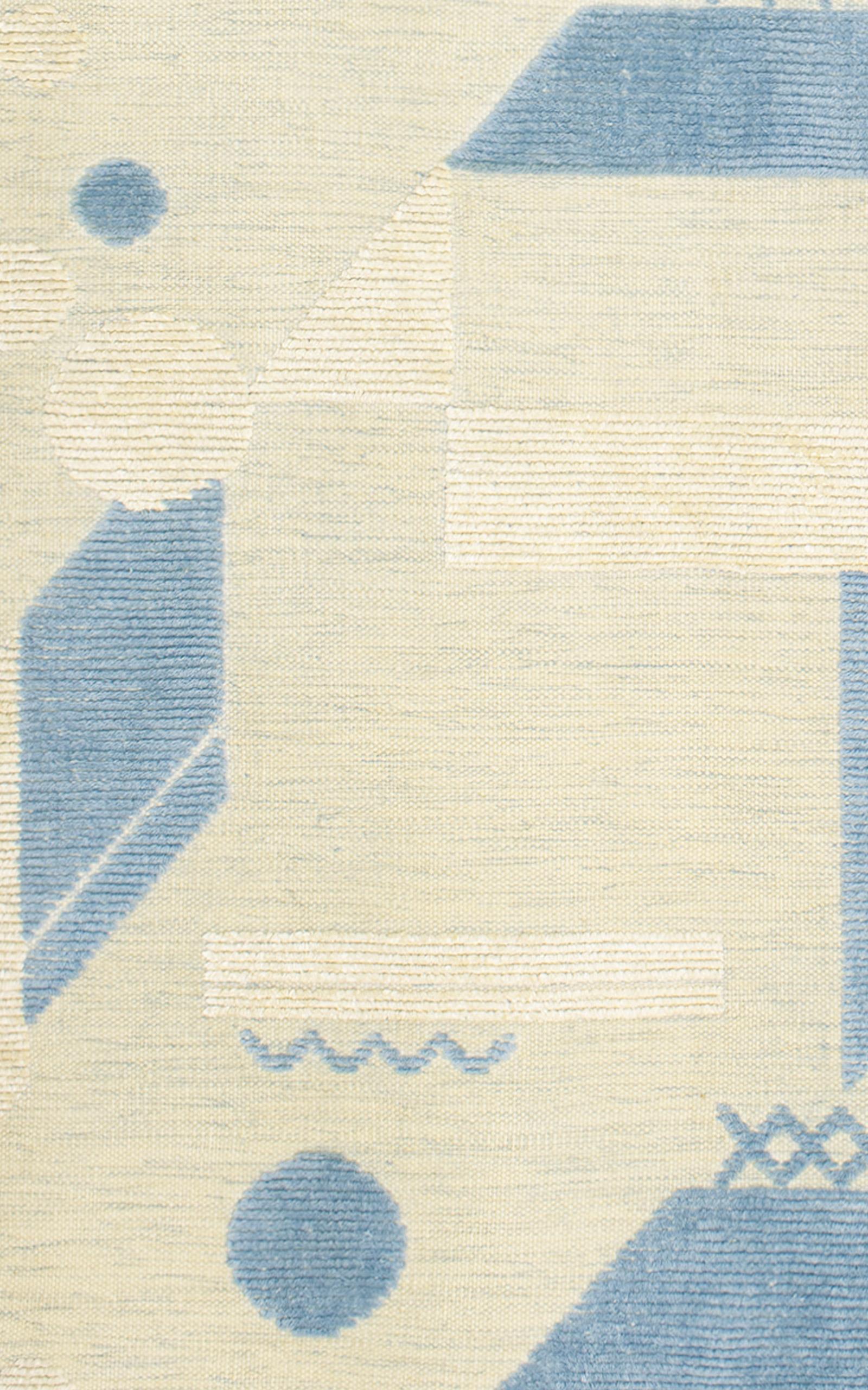Hand-Knotted Geometrics, Art Deco, Blue For Sale