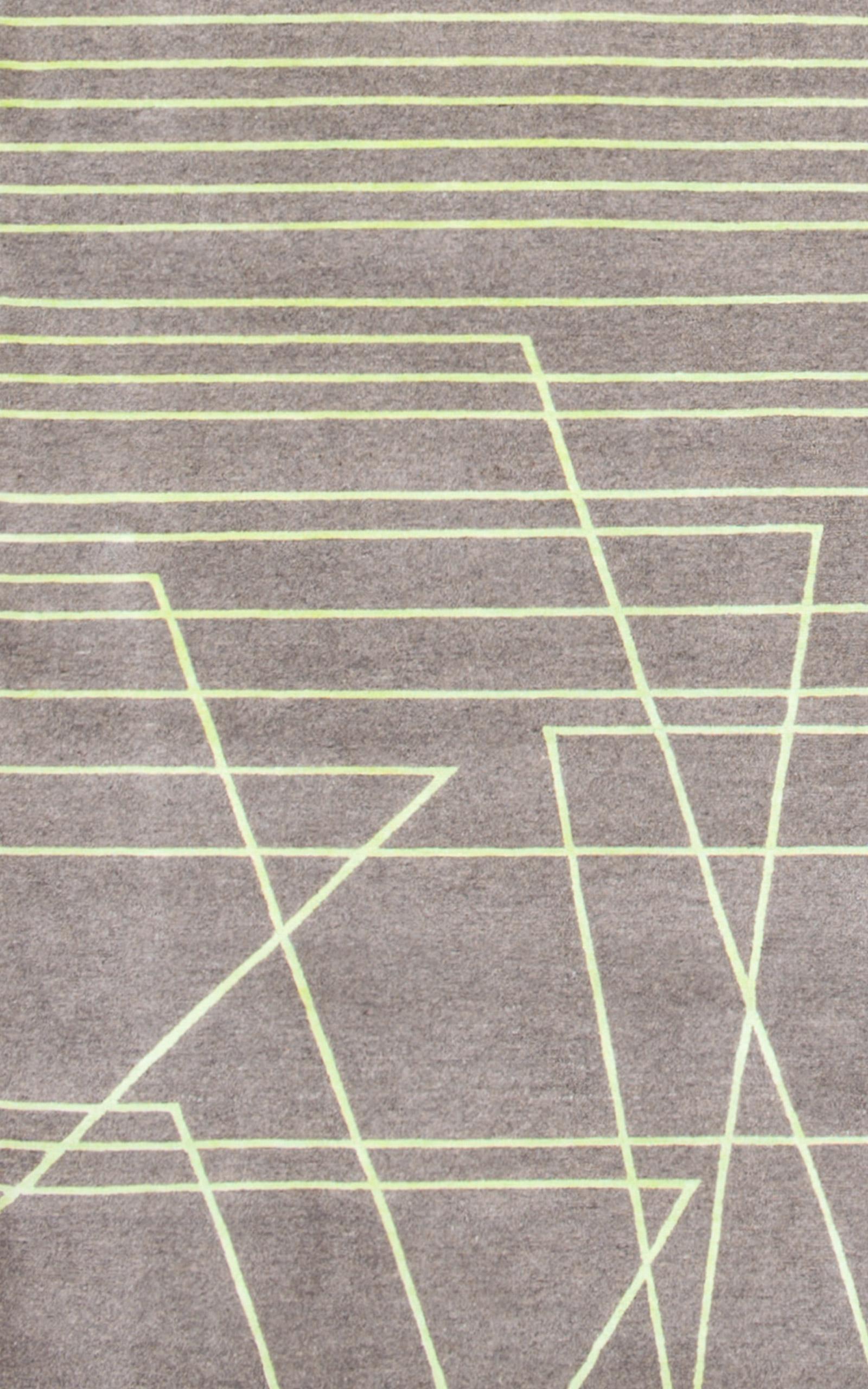 Hand-Knotted Geometrics, Broken Lines No.02, Acid Green For Sale