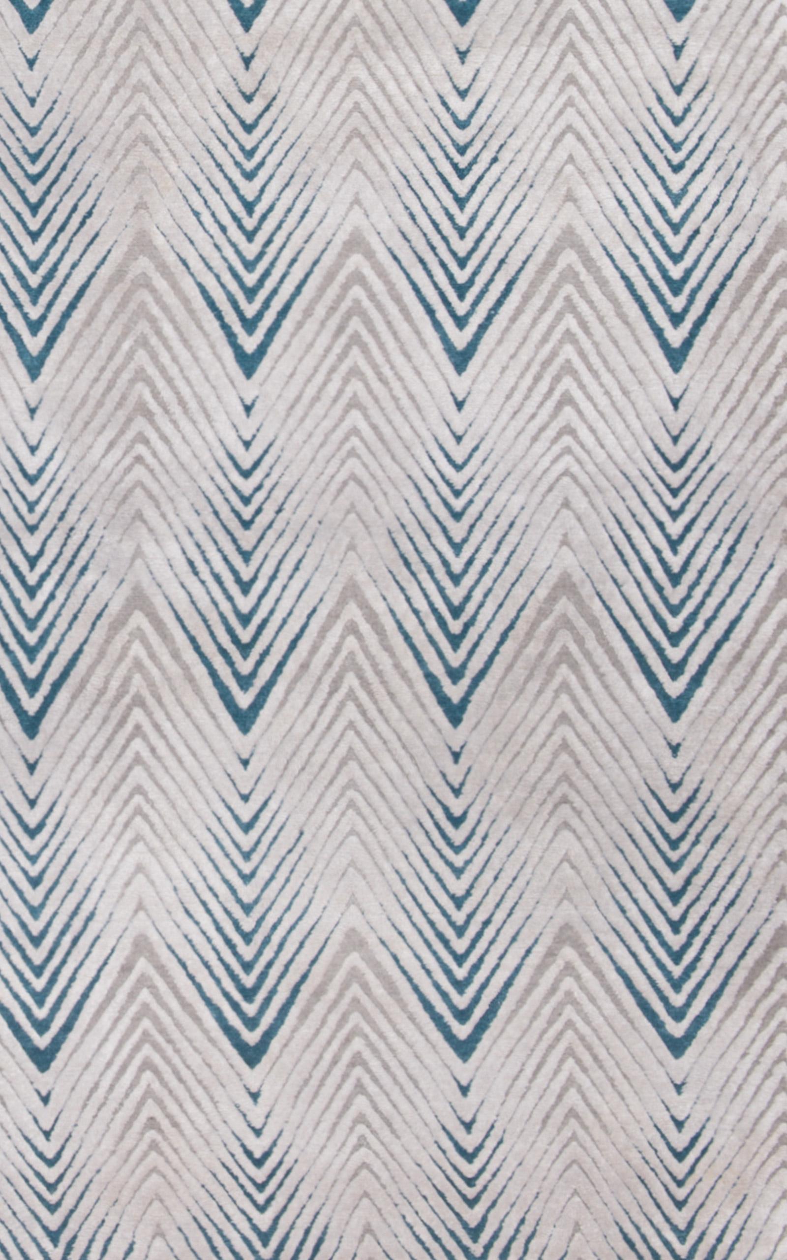 Geometrie, Diamantstreifen, Silberblau, Silberblau (Handgeknüpft) im Angebot