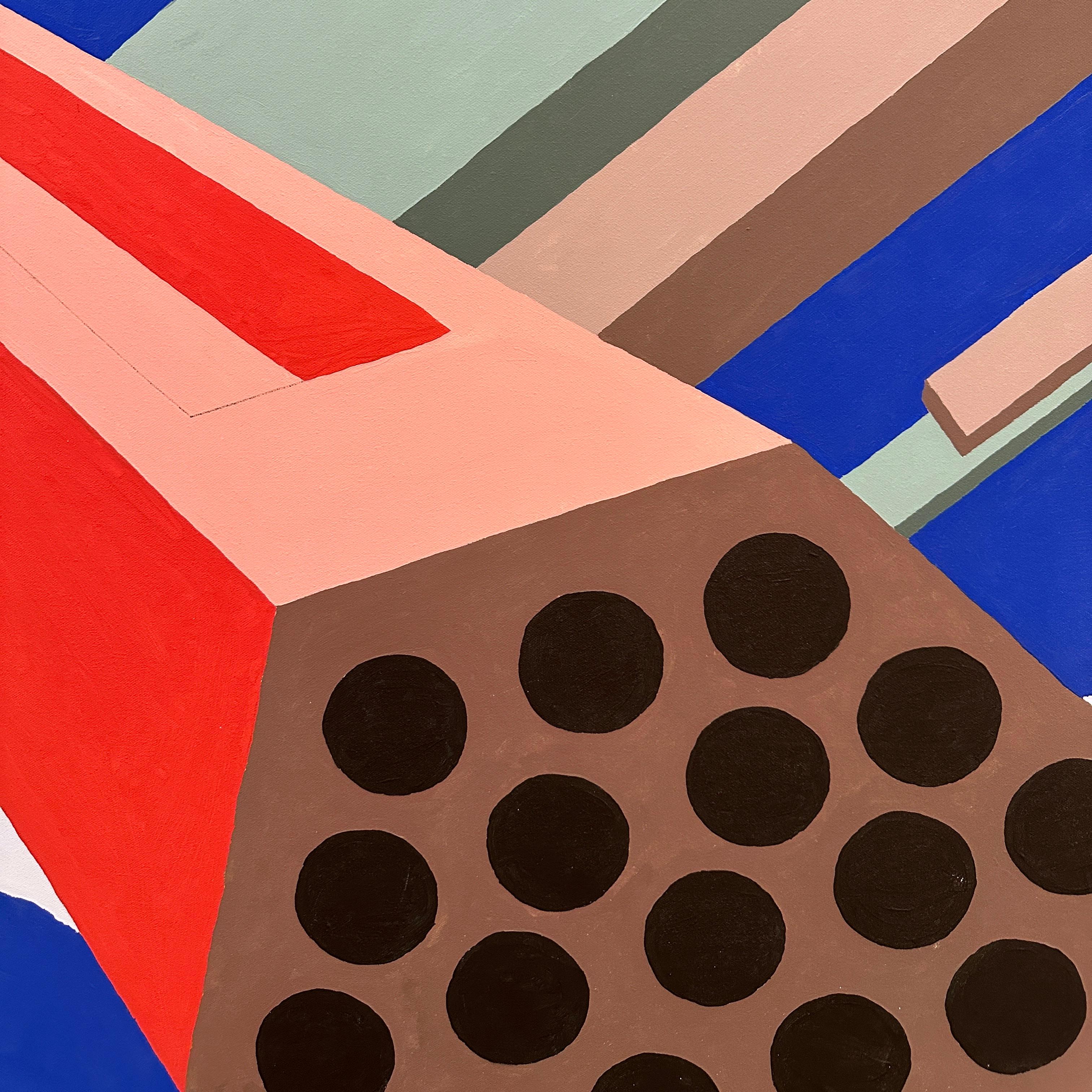 Geometrics in Space, Hard Edge Postmodern Acrylic on Canvas, signiert H Karp '80 (Postmoderne) im Angebot