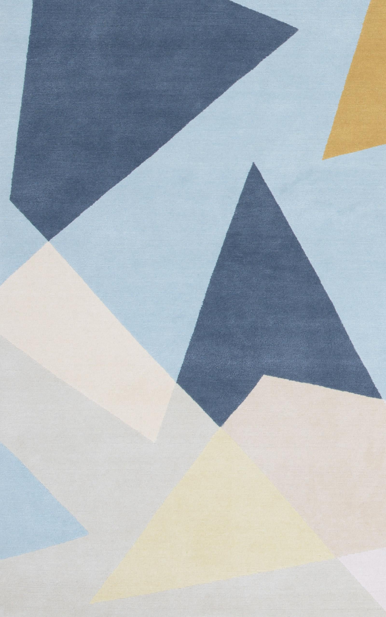 Hand-Knotted Geometrics, Patchwork No.02, Blue For Sale