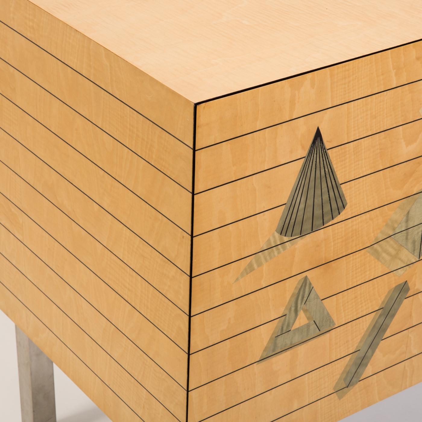An interplay of irregular shapes inform the artistic verve of this sideboard designed by Lucio Del Pezzo. Entirely handcrafted in Italy by the skilled artisans of Laura Meroni, this sideboard is made of multi-ply poplar wood for the structure, which