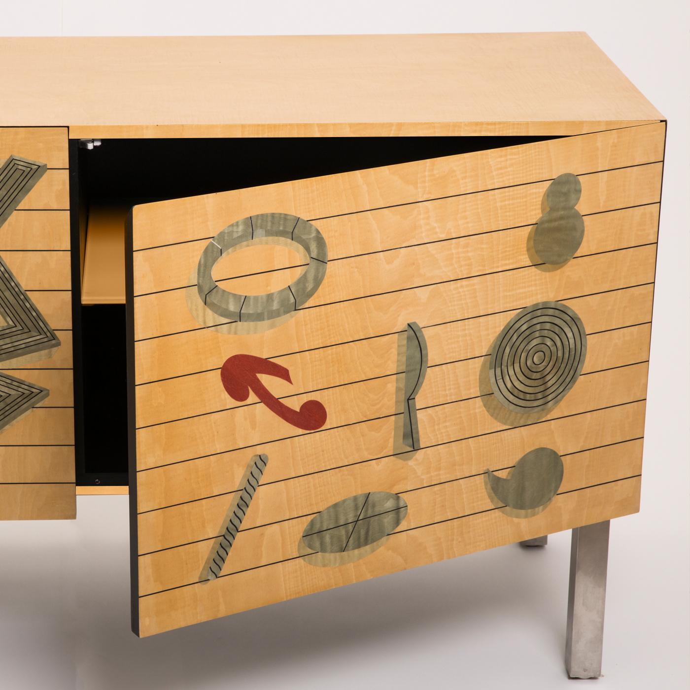 Italian Geometrie Intarsia Sideboard by Lucio Del Pezzo