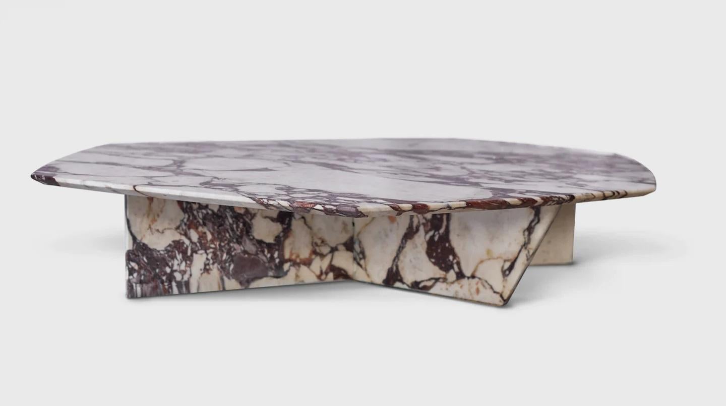 Geometrik Calacatta Viola LargeCoffee Table by Atra Design
Dimensions: D 120 x W 180 x H 32 cm.
Materials: Calacatta Viola marble and cladded steel.

Available in three sizes. Different marble options available: Verde Tikal, Negro Monterrey,