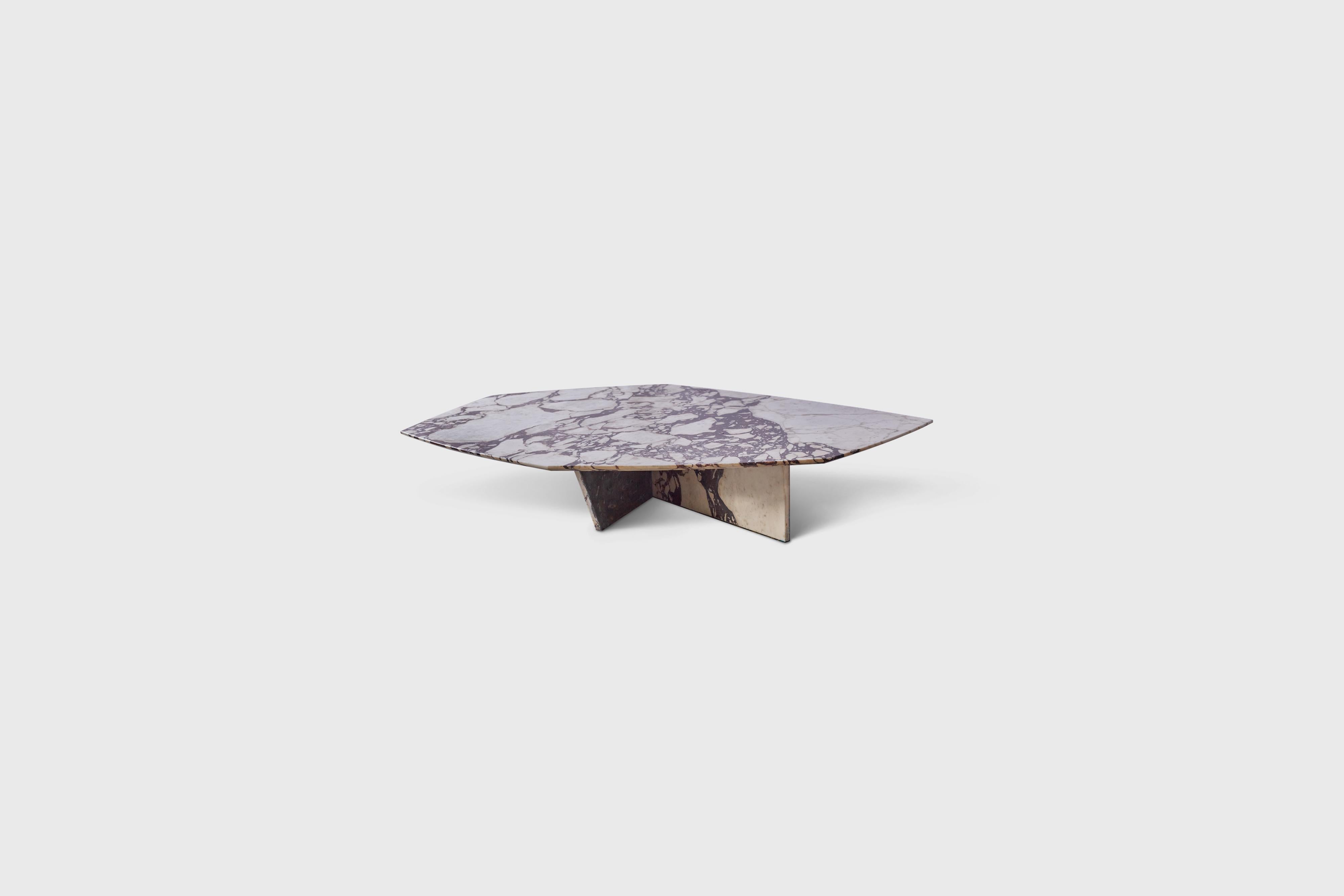 Geometrik Calacatta Viola Medium Coffee Table by Atra Design
Dimensions: D 120 x W 160 x H 32 cm.
Materials: Calacatta Viola marble and cladded steel.

Available in three sizes. Different marble options available: Verde Tikal, Negro Monterrey,