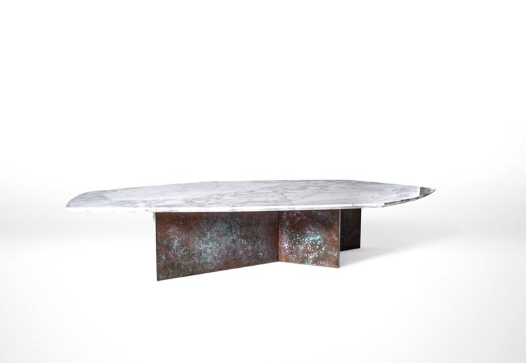 Brutalist Geometrik Coffee Table Small, Oxidized Brass and Marble by Atra For Sale
