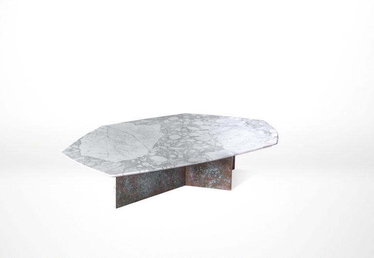 Central American Geometrik Coffee Table Small, Oxidized Brass and Marble by Atra For Sale