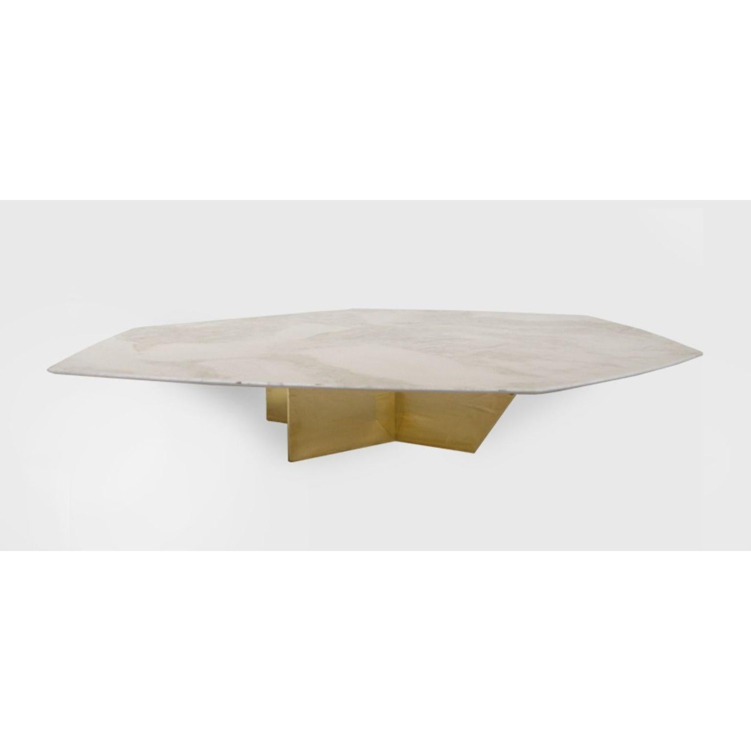 Geometrik Cristallo Stone and Brass Large Coffee Table by Atra Design
Dimensions: D 120 x W 180 x H 32 cm.
Materials: Cristallo stone stone and brass.

Available in three sizes. Different marble options available: Verde Tikal, Negro Monterrey,