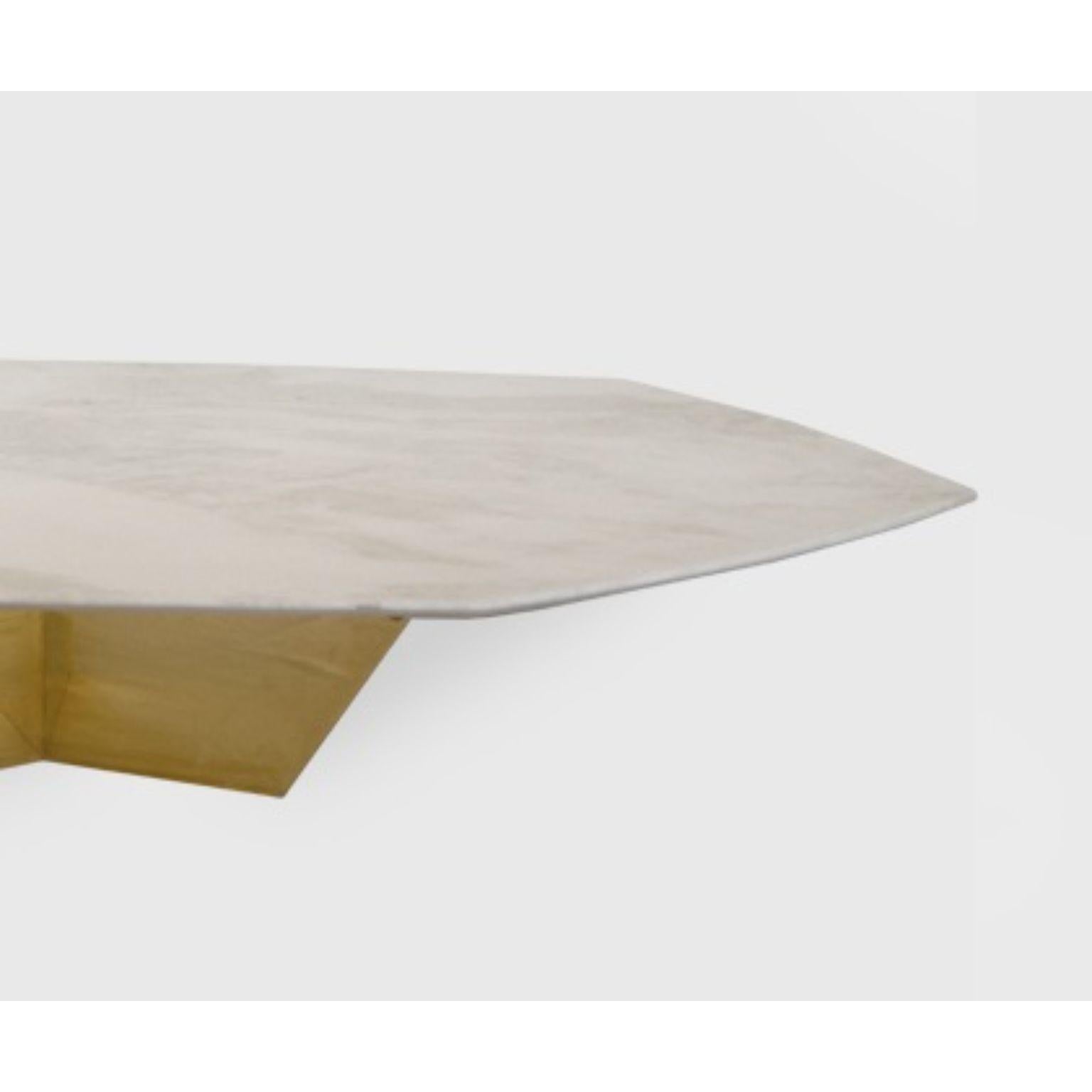 Post-Modern Geometrik Cristallo Stone and Brass Large Coffee Table by Atra Design For Sale