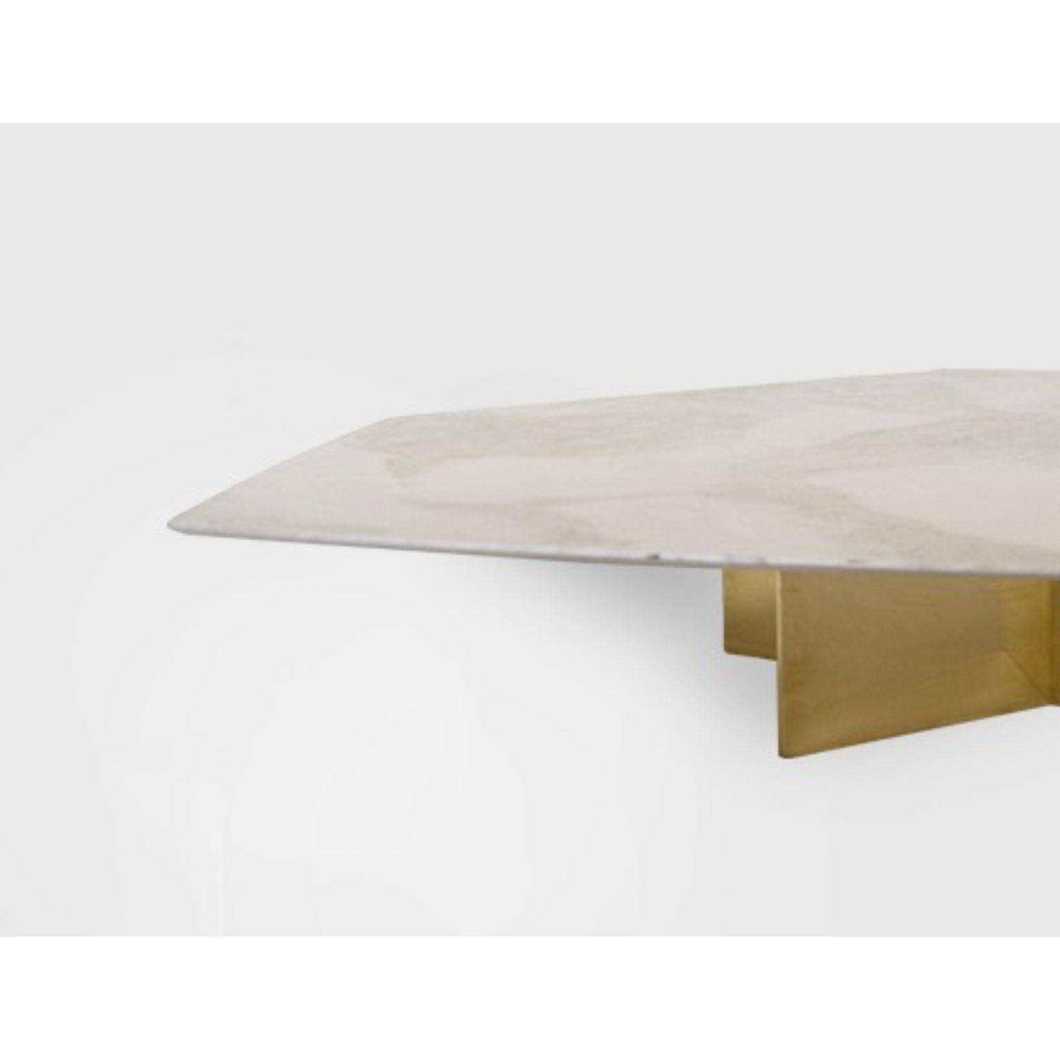 Mexican Geometrik Cristallo Stone and Brass Large Coffee Table by Atra Design For Sale
