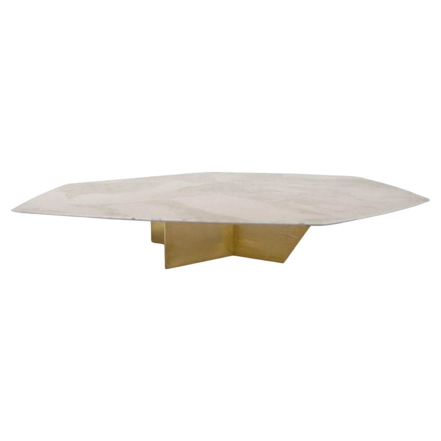 Geometrik Cristallo Stone and Brass Large Coffee Table by Atra Design For Sale