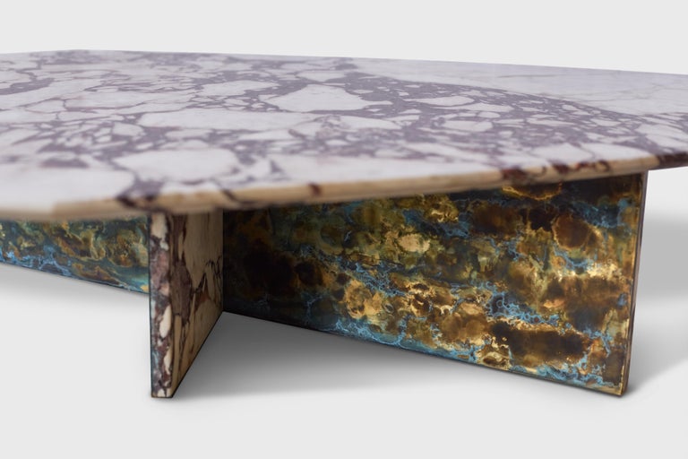 Mexican Geometric Marble and Brass Coffee Table II by Atra Design For Sale