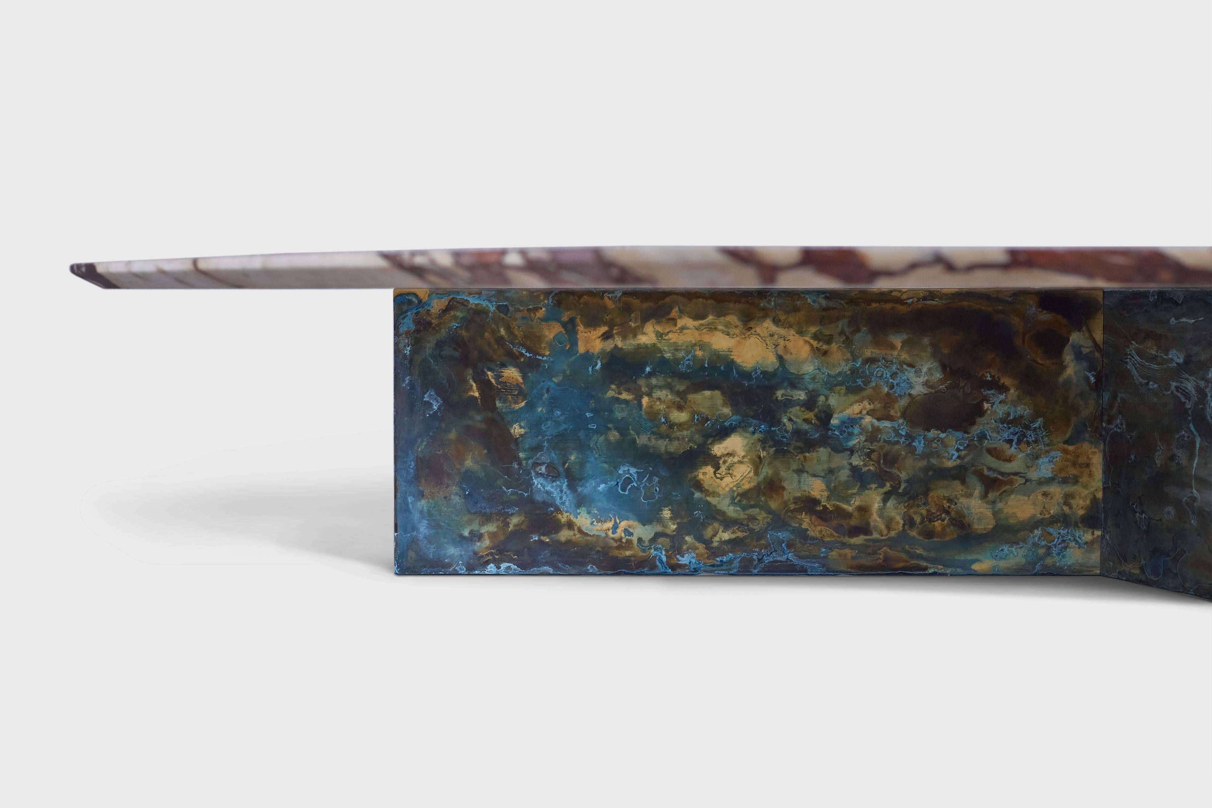 Mexican Geometric Marble and Brass Coffee Table II by Atra Design