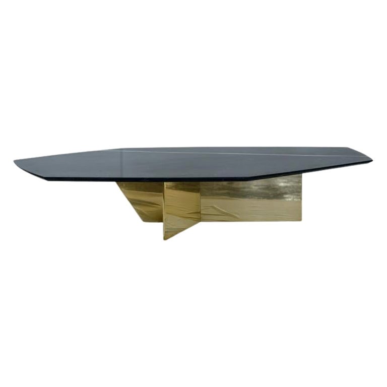 Geometrik Marble and Brass Coffee Table III by Atra Design For Sale