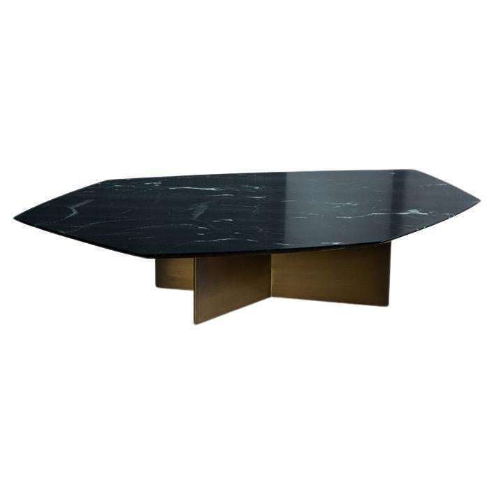 Geometrik Negro Monterrey Stone and Brass Medium Coffee Table by Atra Design For Sale