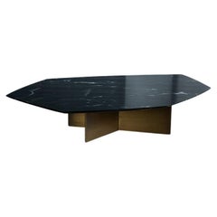 Geometrik Negro Monterrey Stone and Brass Medium Coffee Table by Atra Design