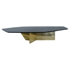 Geometrik Negro Monterrey Stone and Brass Small Coffee Table by Atra Design