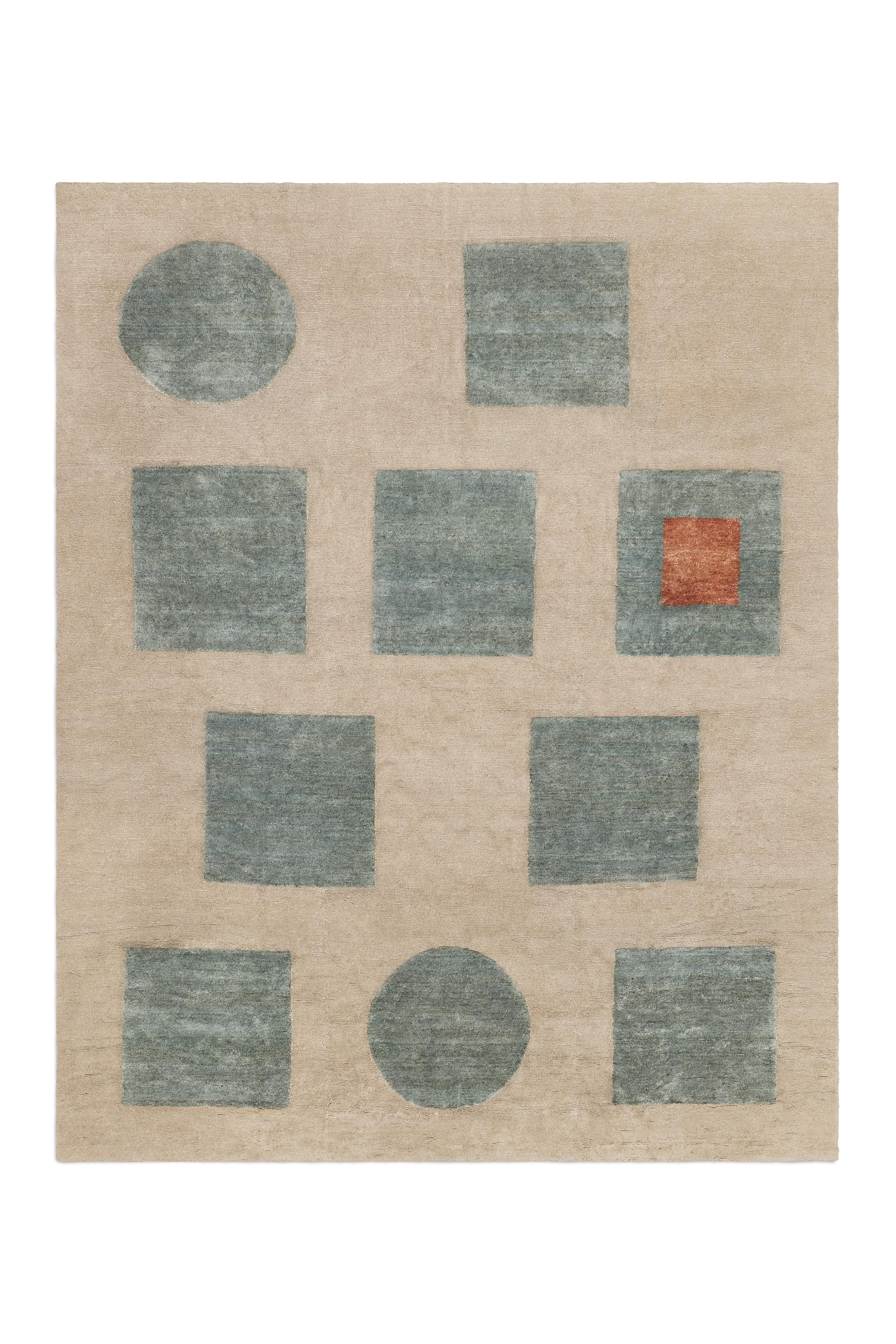 Indian geometry. 002 - Hand-woven Linen & Nettle Rug For Sale