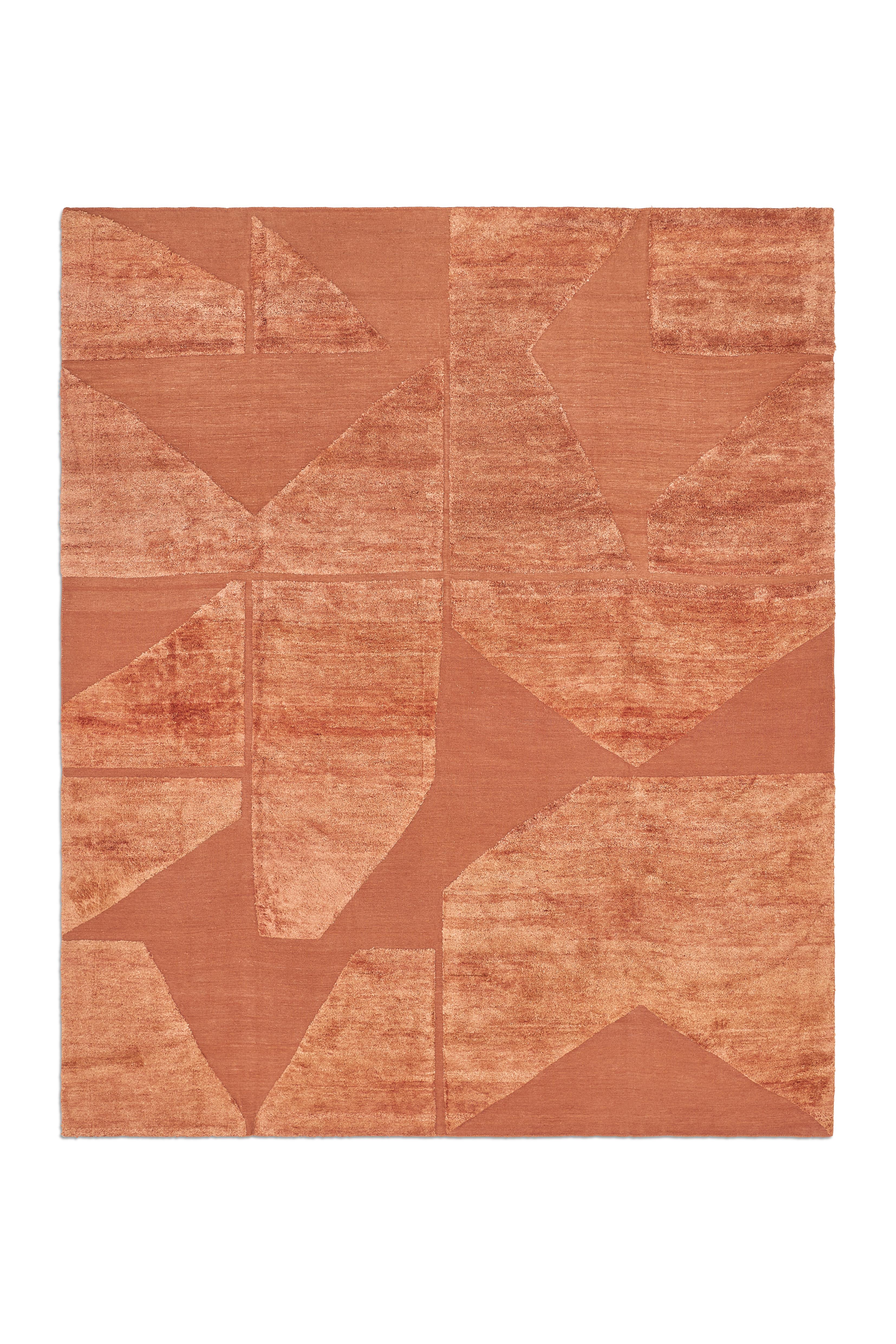 Modern geometry. 006 - Hand-woven flatweave field with Persian knot cut pile motif For Sale