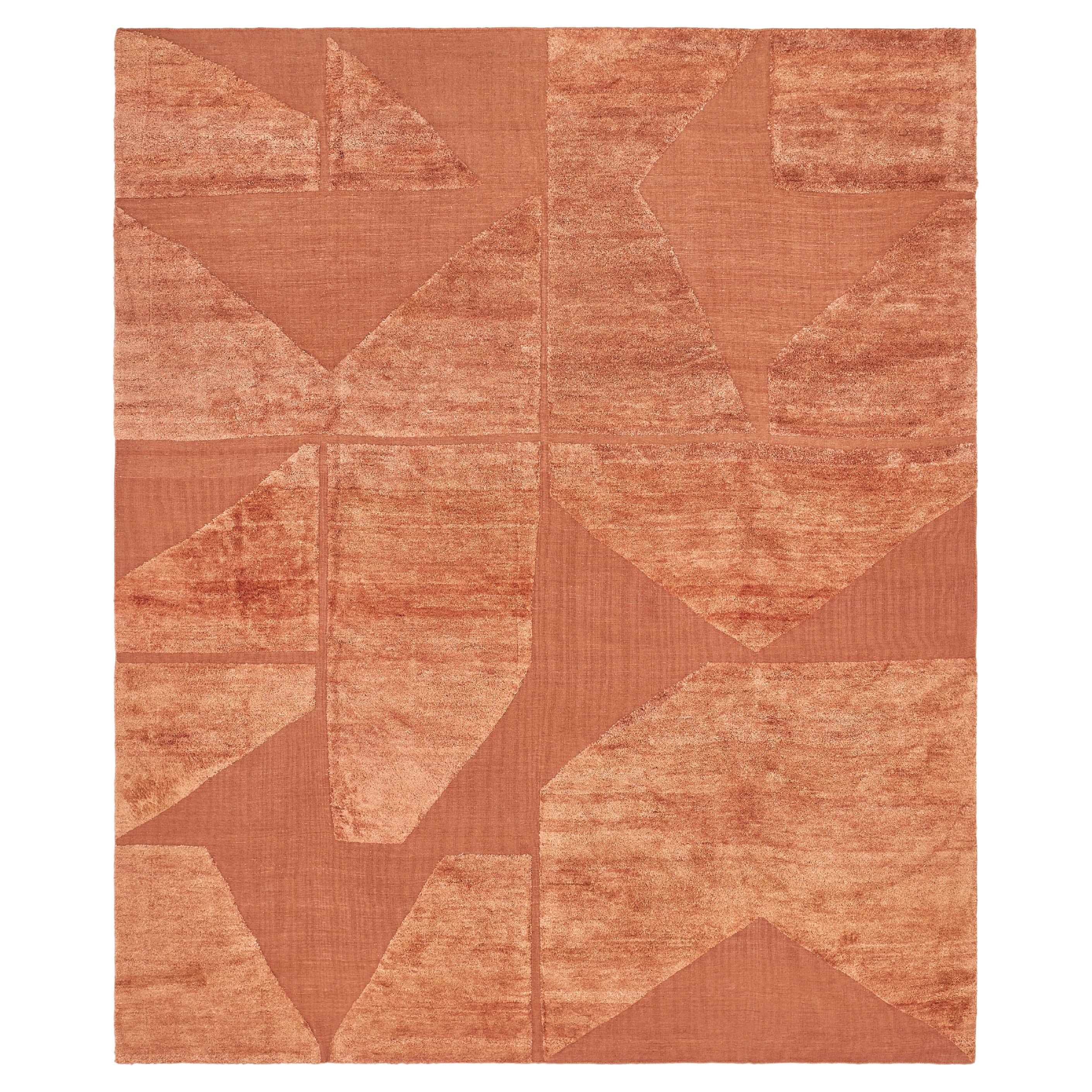 geometry. 006 - Hand-woven flatweave field with Persian knot cut pile motif For Sale
