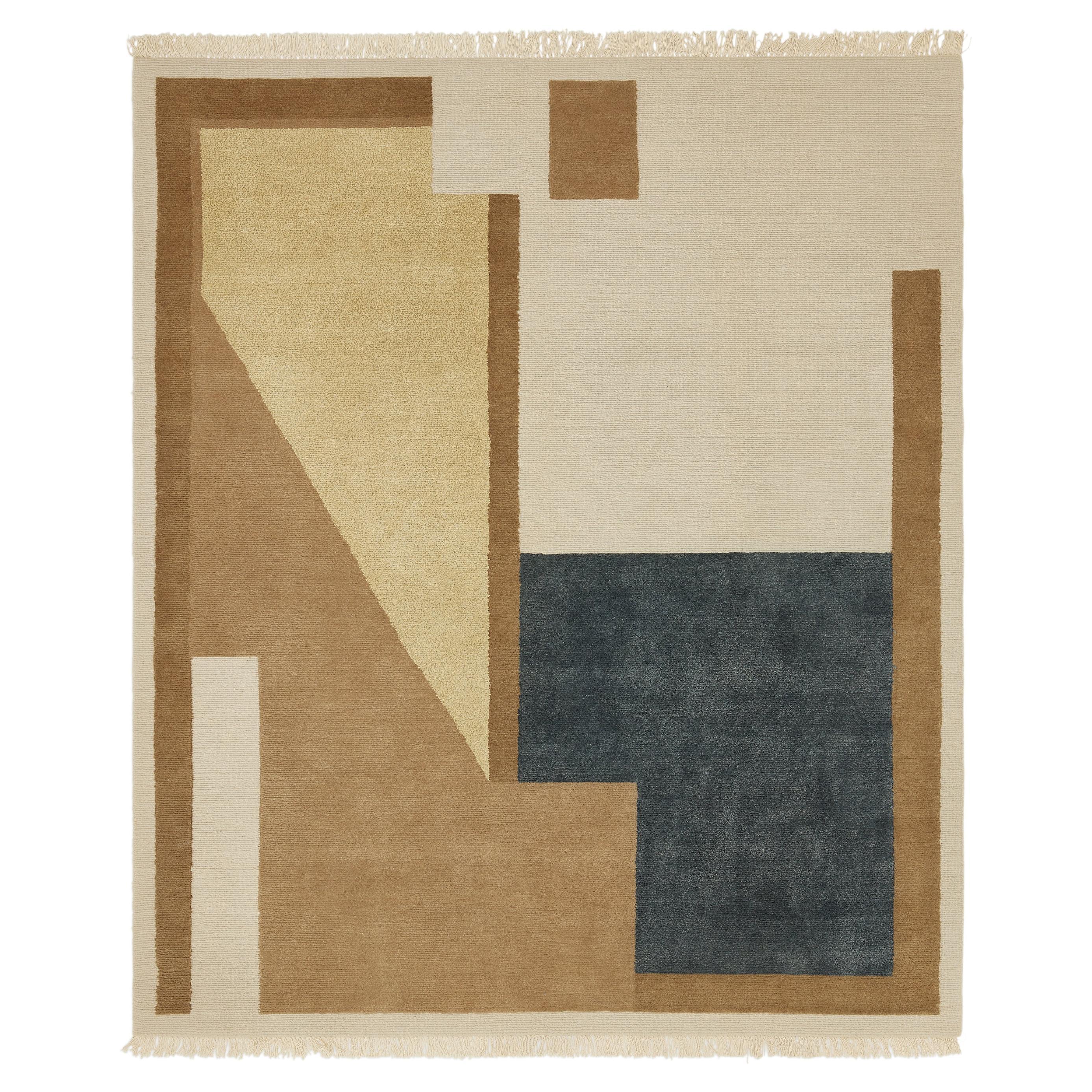 geometry. 008 - Hand-woven Tibetan knot wool & silk rug  For Sale