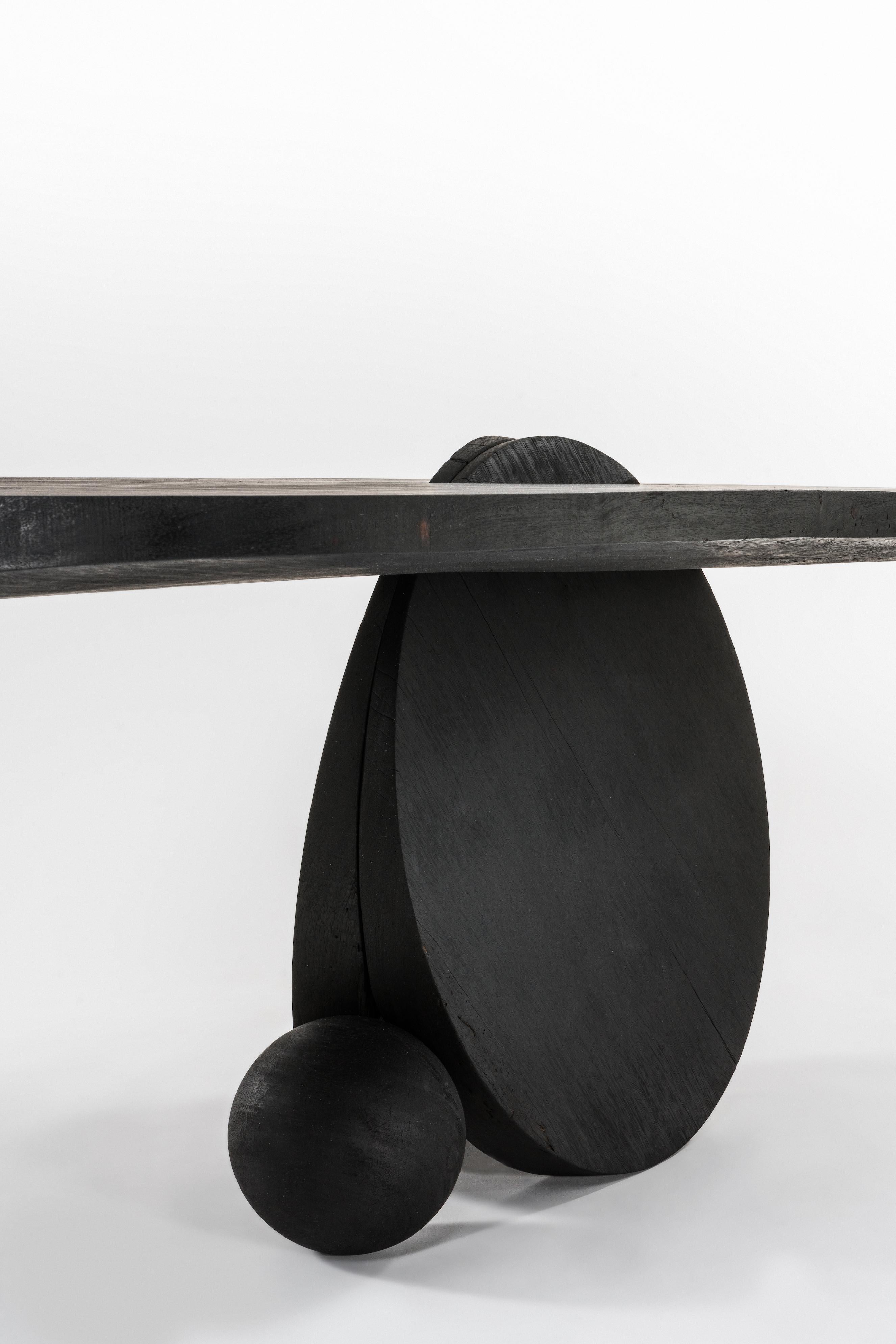 Fired Contemporary Dining Table Console Table Desk Burnt Wood Black by Mircea Anghel For Sale