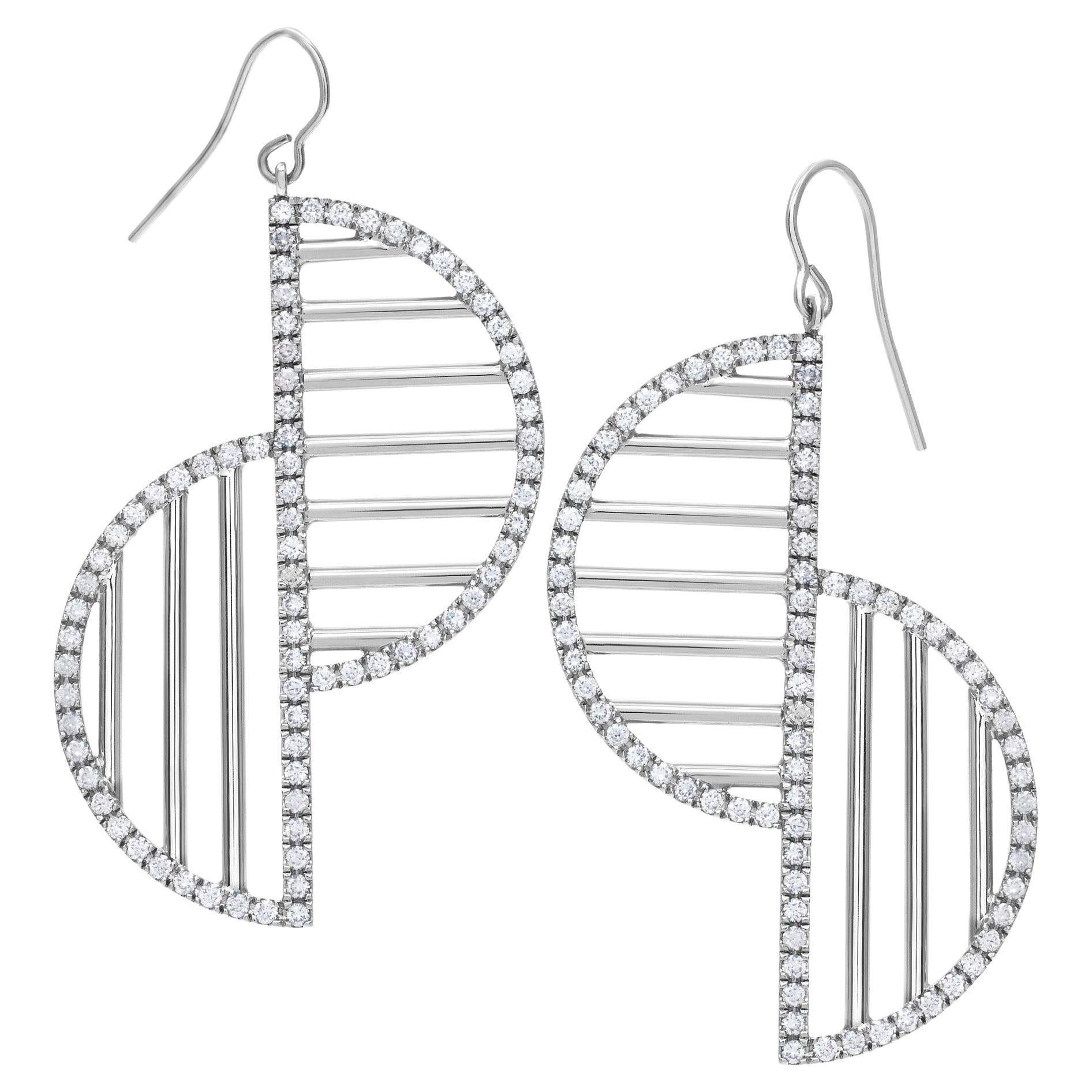 Geometry and Motion Custom Designed Diamond Earrings in 18k White Gold For Sale