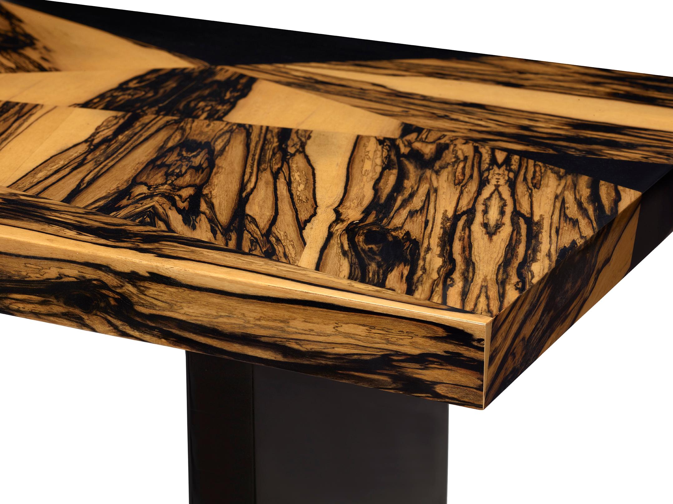 Modern Geometry Console Table, Ebony Marquetry and Brass Details, Handcrafted by Duistt