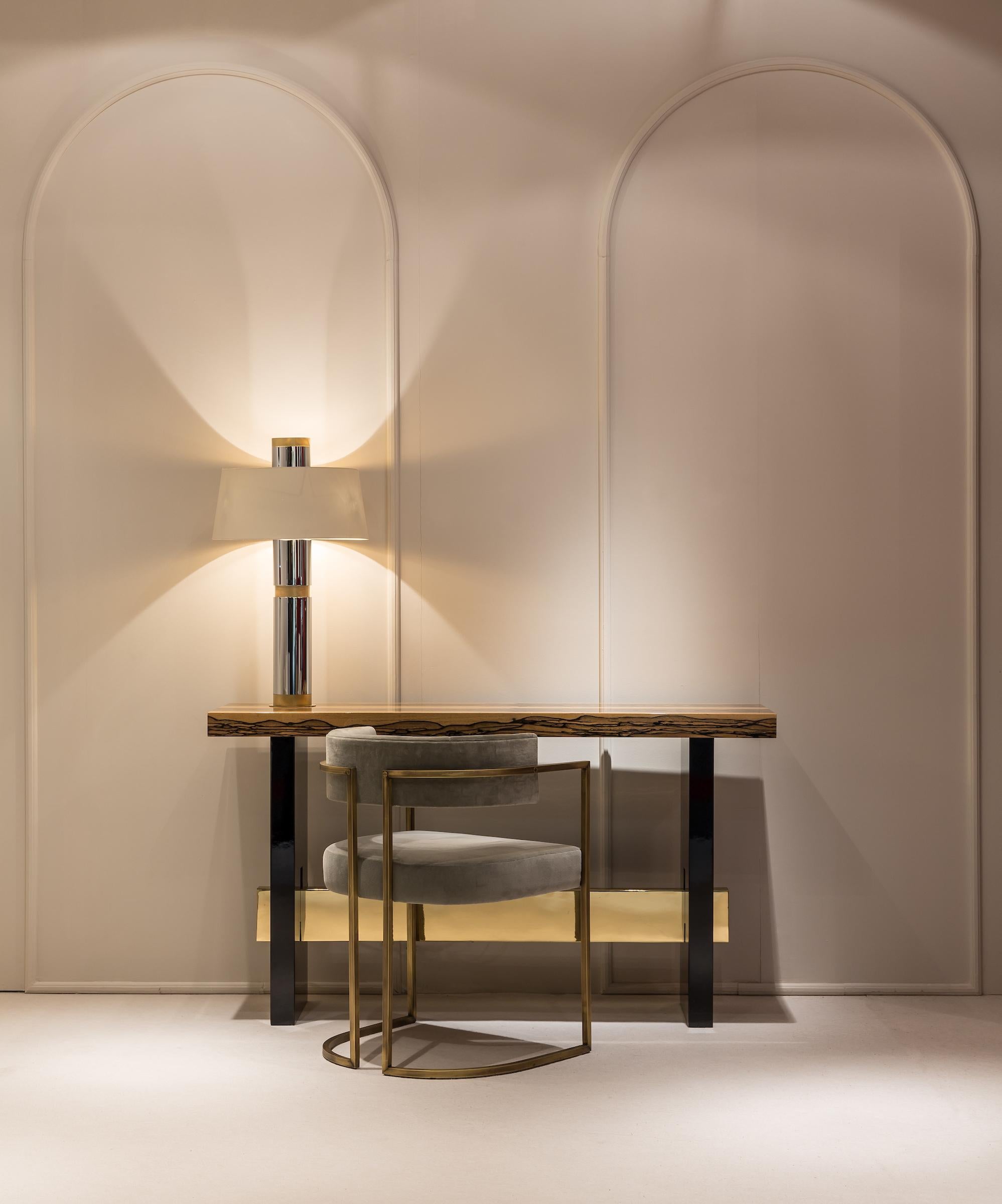 Portuguese Geometry Console Table, Ebony Marquetry and Brass Details, Handcrafted by Duistt For Sale