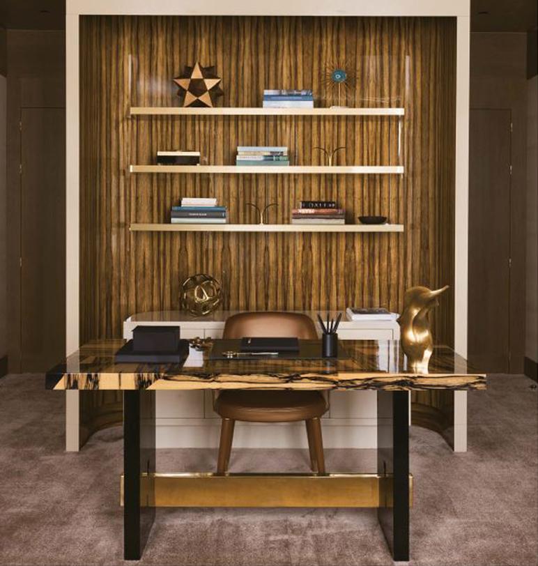 Hand-Crafted Geometry Console Table, Ebony Marquetry and Brass Details, Handcrafted by Duistt For Sale