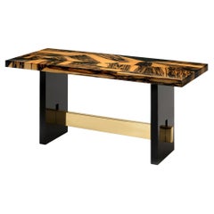 Geometry Console Table, in White Ebony Marquetry, with Brass Details