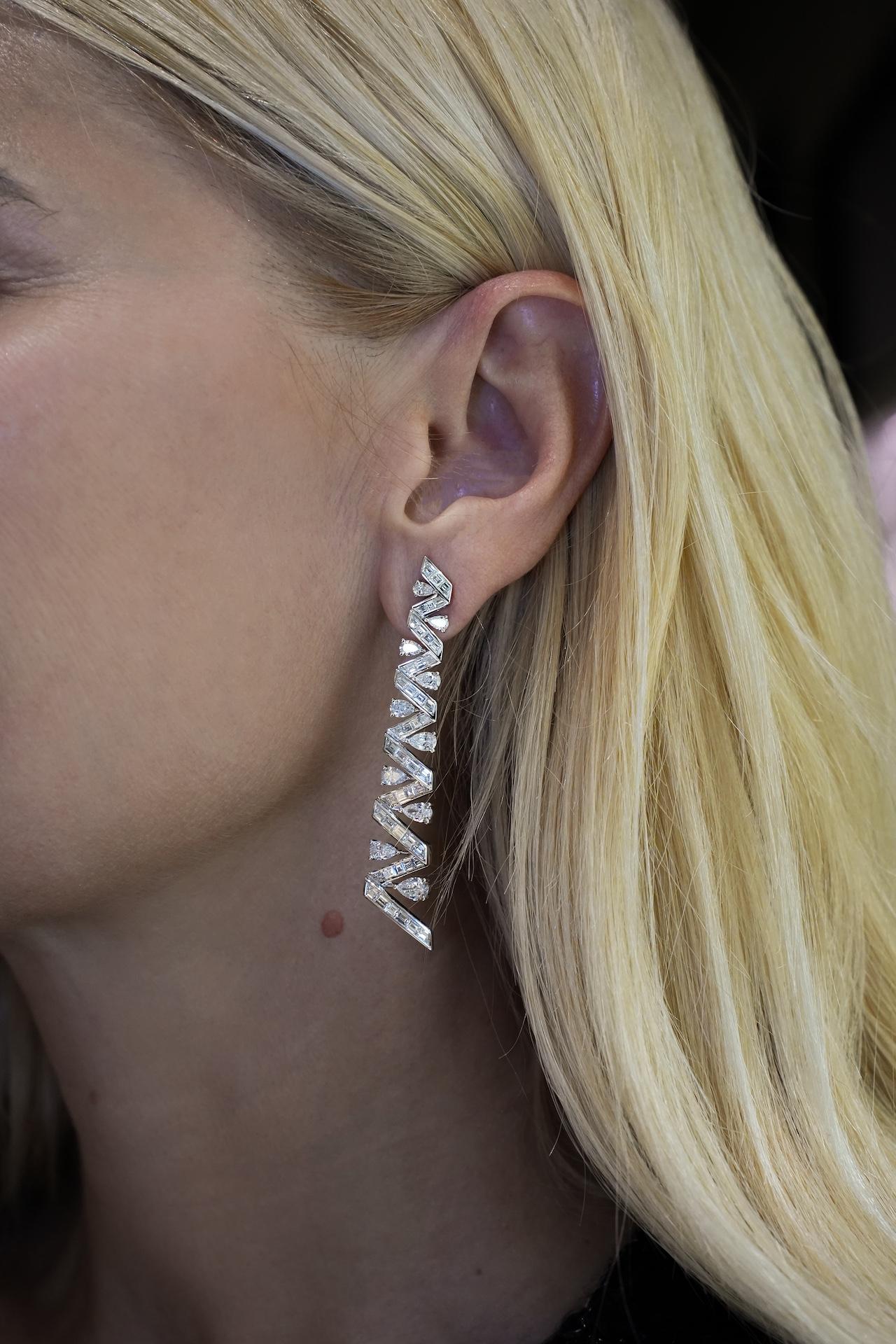 Geometry Diamond 18K White Gold Exclusive Earrings For Sale 1