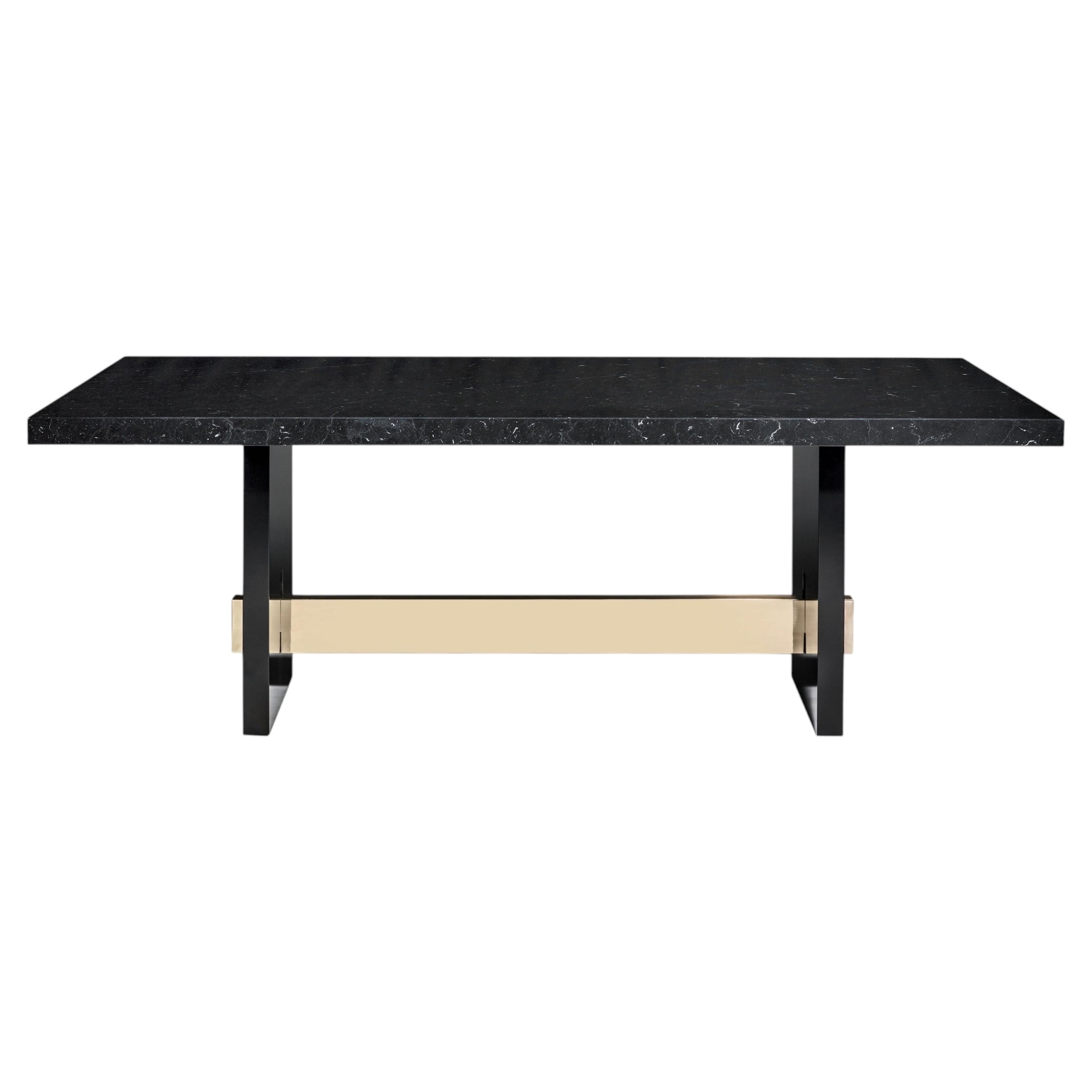 Table de salle à manger rectangulaire en marbre Geometry, plateau en marbre Nero Marquina, par Duistt