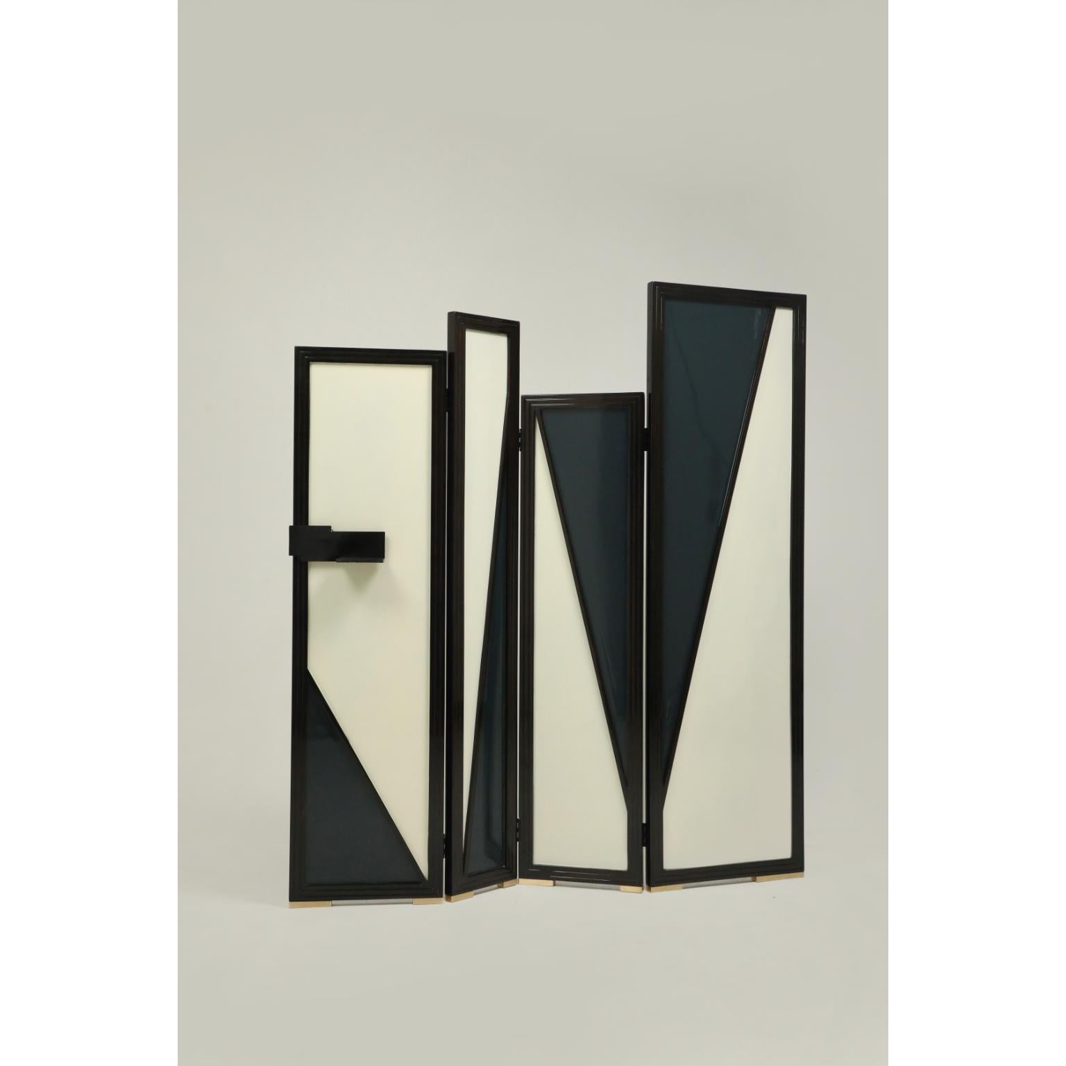 Paravento Geometry in legno massiccio laccato lucido e ottone di Artempo in vendita 2