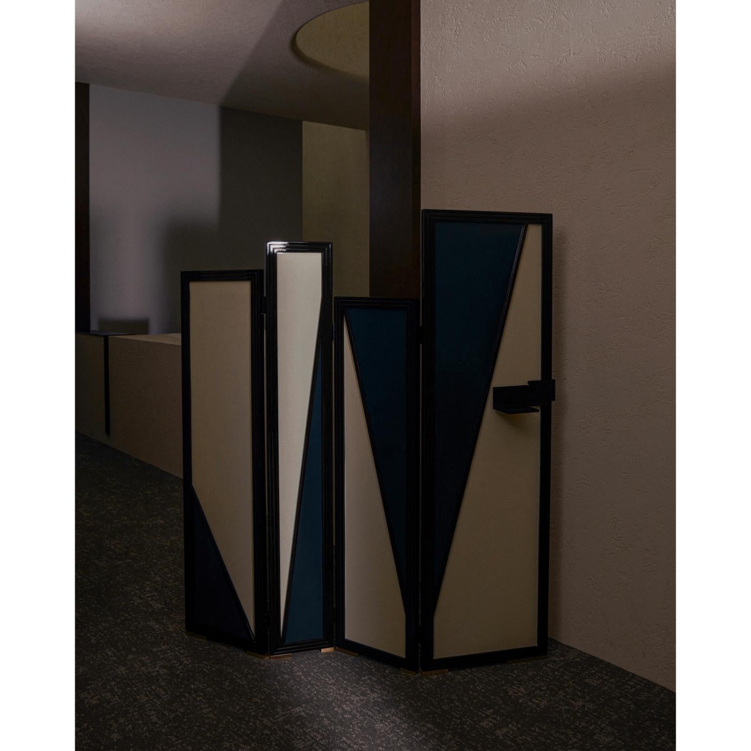 Legno Paravento Geometry in legno massiccio laccato lucido e ottone di Artempo in vendita