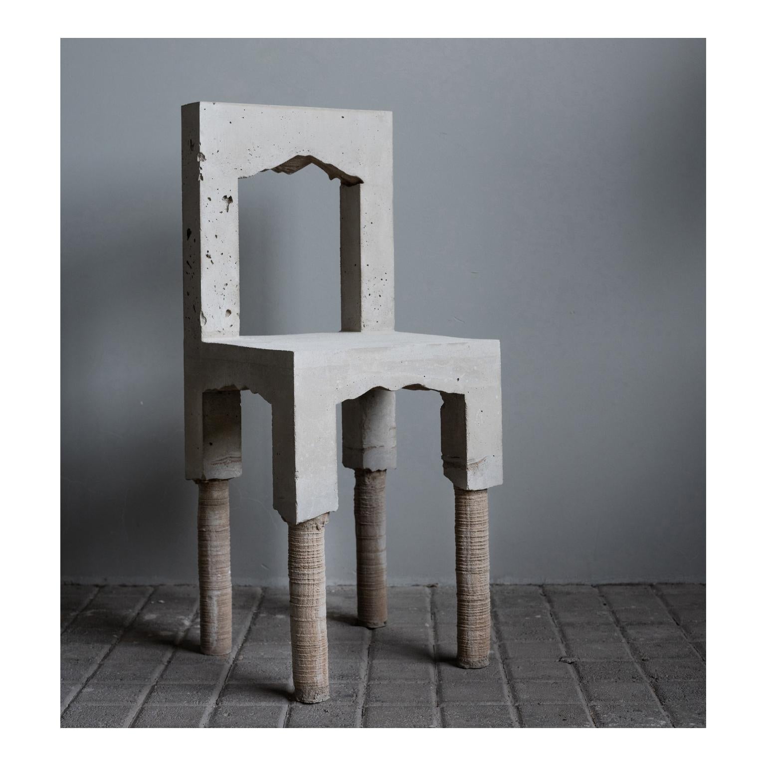 Geomorphic chair by Christian Zahr
Dimensions: W 38 x D 38 x H 80 cm
Materials: Cement- Sand- Water- Time.

Each piece is handmade.

Geomorphic Archeology: Unearthing the Ephemeral - Indoor primitive landscapes (furniture and objects). Sand