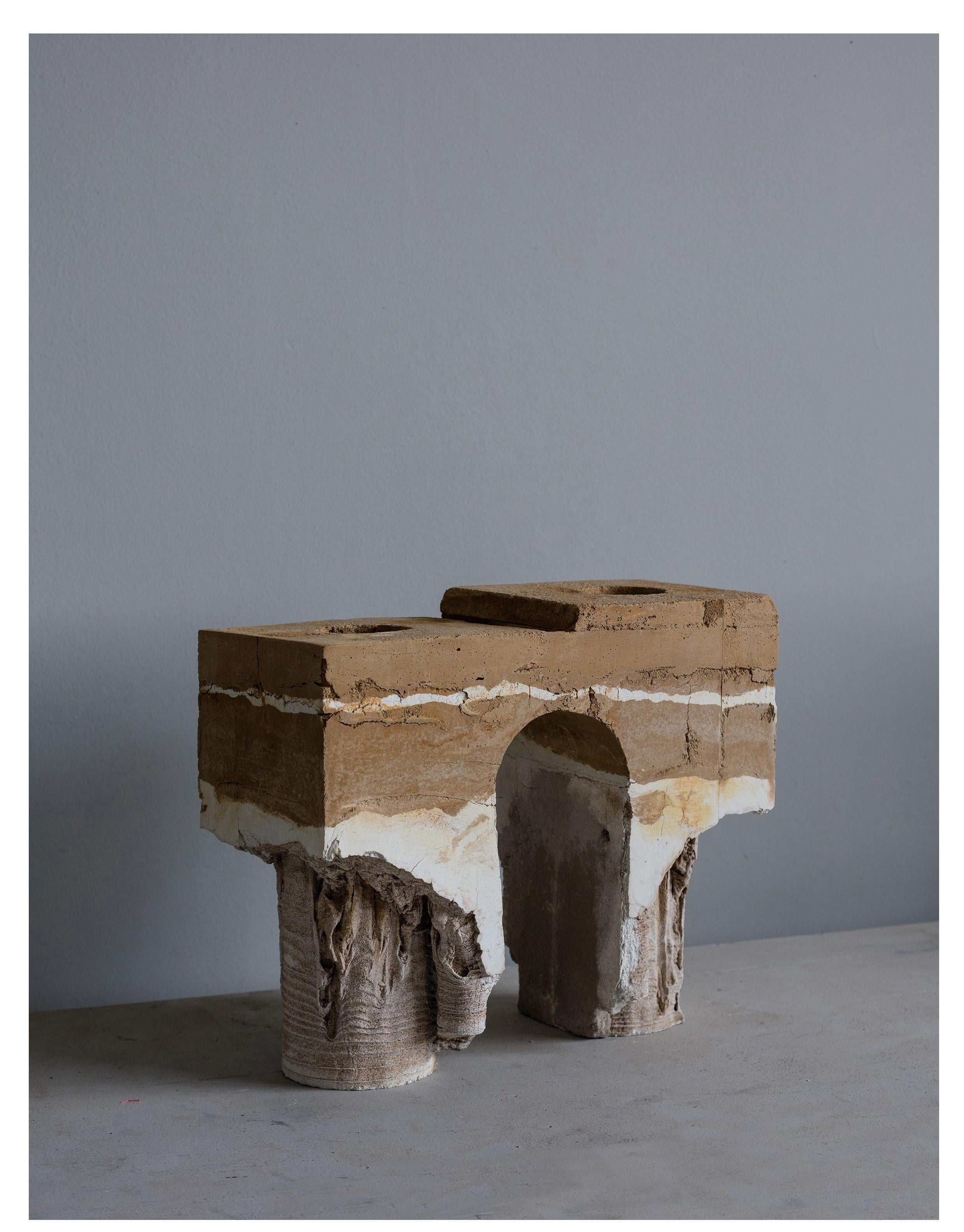 Geomorphic vase by Christian Zahr
Dimensions: W 35 x D 15 x H 30 cm
Materials: Cement- Sand- Water- Time.

Each piece is handmade.

Geomorphic Archeology: Unearthing the Ephemeral - Indoor primitive landscapes (furniture and objects). Sand