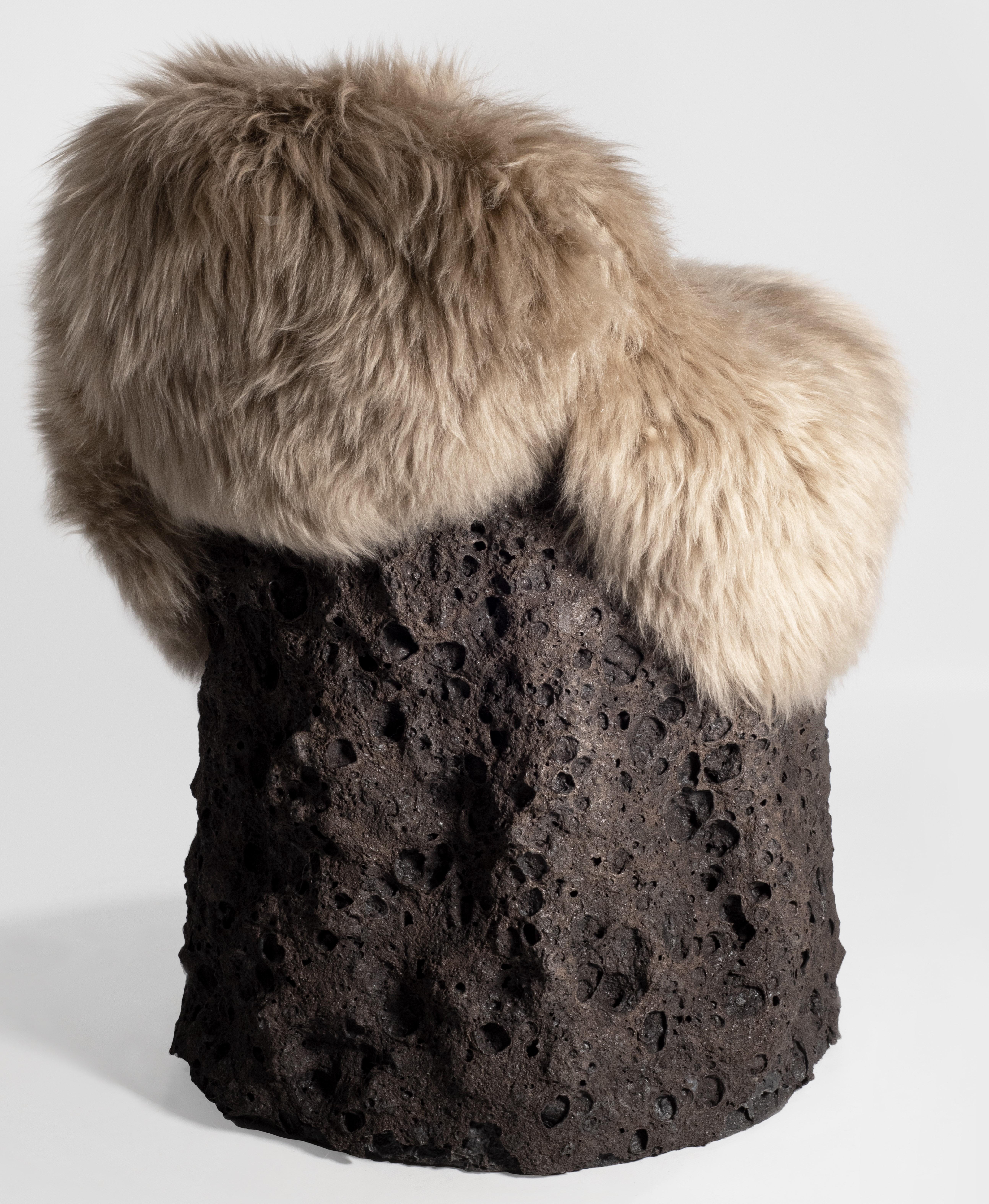 Modern Geoprimitive 021 Ceramic Settle with Sheep Wool by Niclas Wolf