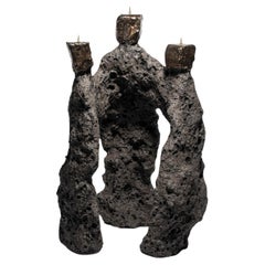 Three Formations, Dark Grey Ceramic Hand-sculpted Candlestand by Niclas Wolf