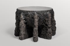 Contemporary Rough Form Dark Grey Ceramic Low Side Table by Niclas Wolf