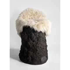 Geoprimitive Ceramic Settle with Sheep Wool by Niclas Wolf