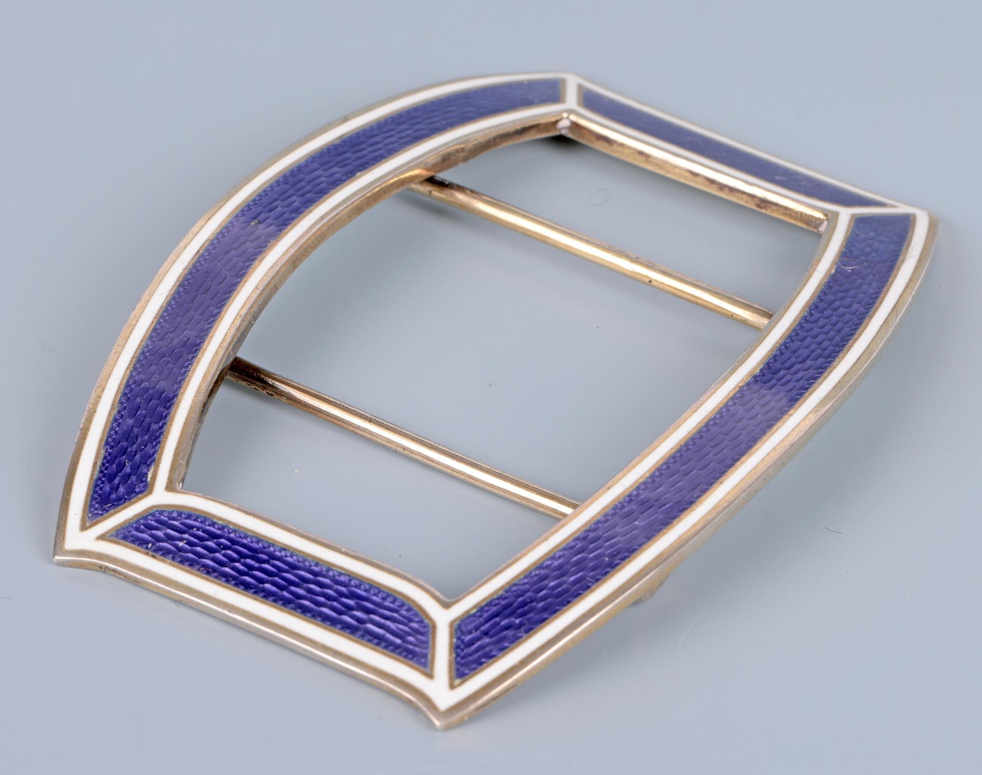 Georg A Scheid Austrian Silver Guilloche Enamel Silver Buckle For Sale 4