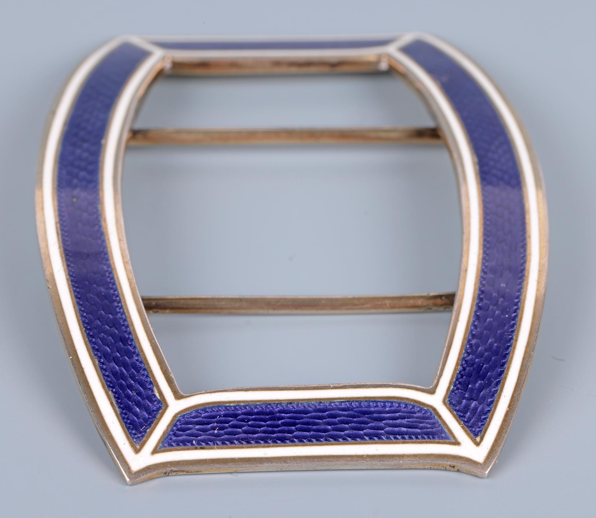 A very fine antique Austrian Viennese Secessionist silver guilloche enamel belt buckle by renowned silversmith Georg Anton Scheid (Austrian, 1838-1921) and dating from around 1900. The buckle is superbly made in heavy gauge silver with belt and hook