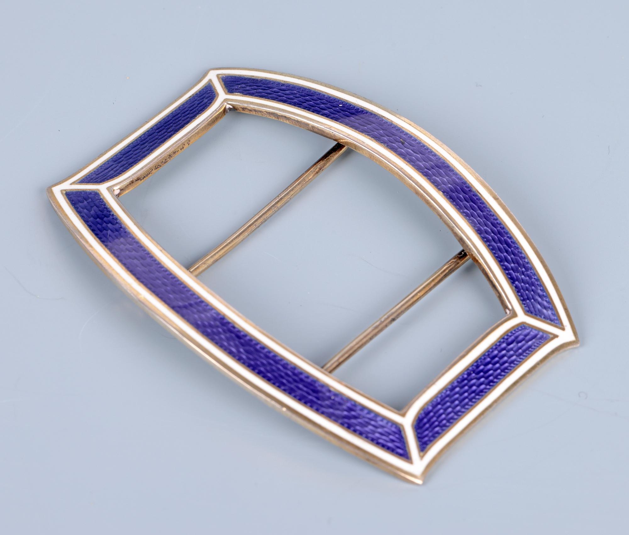 Georg A Scheid Austrian Silver Guilloche Enamel Silver Buckle In Good Condition For Sale In Bishop's Stortford, Hertfordshire