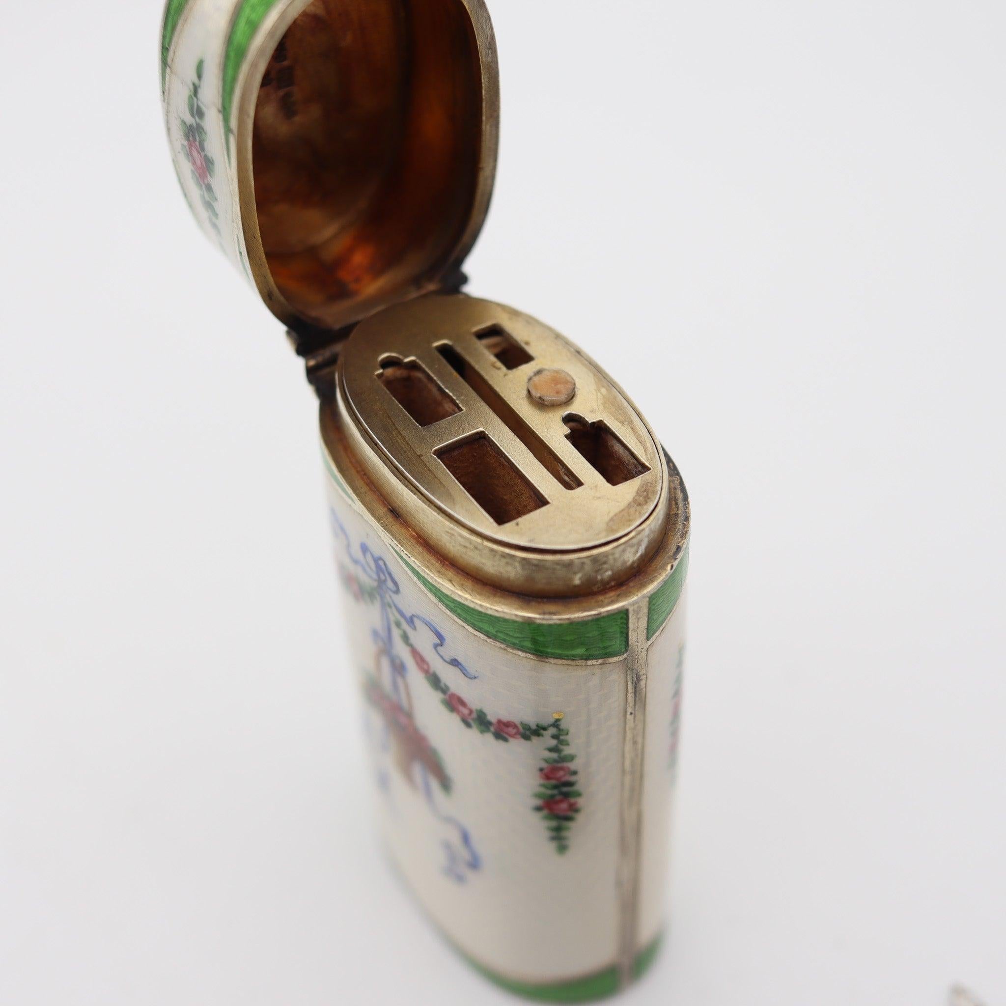 GEORG ADAM SCHEID 1900 Enameled Guilloche Etui Necessaire box In .800 Silver For Sale 4
