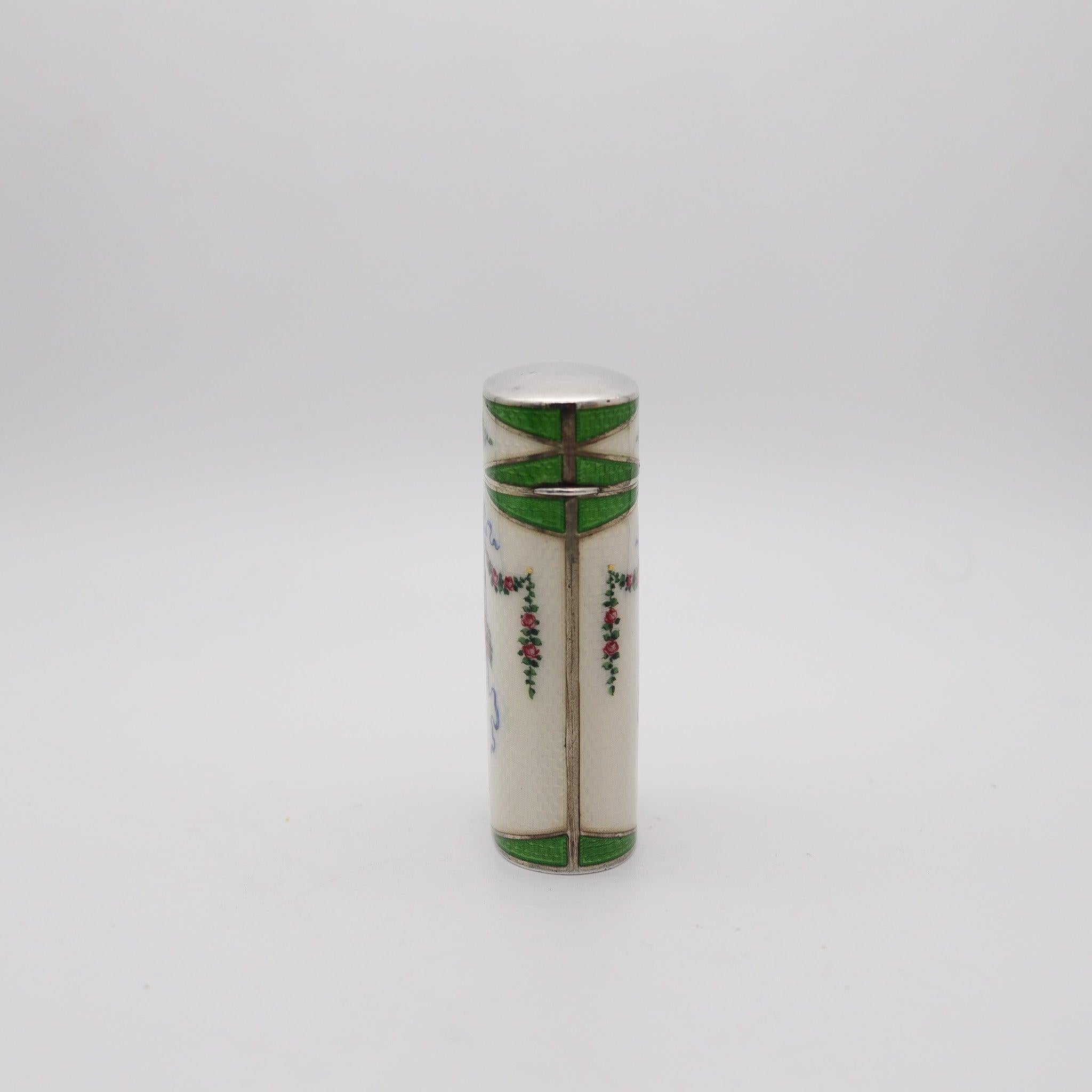 Austrian GEORG ADAM SCHEID 1900 Enameled Guilloche Etui Necessaire box In .800 Silver For Sale