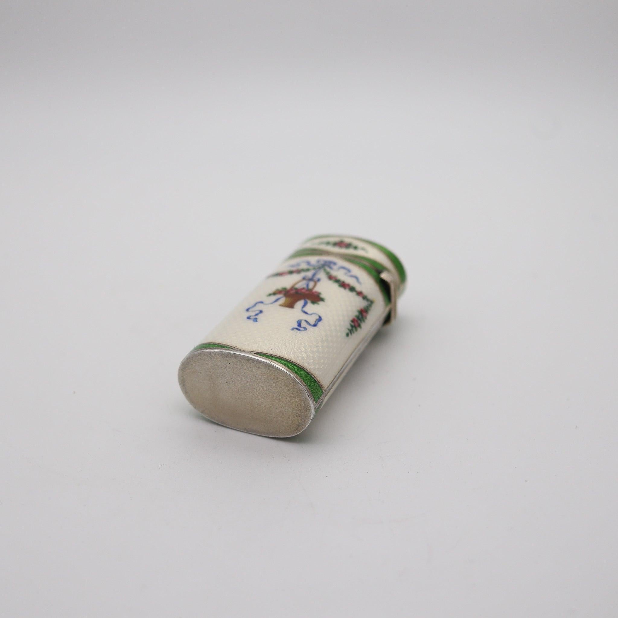 GEORG ADAM SCHEID 1900 Enameled Guilloche Etui Necessaire box In .800 Silver For Sale 1