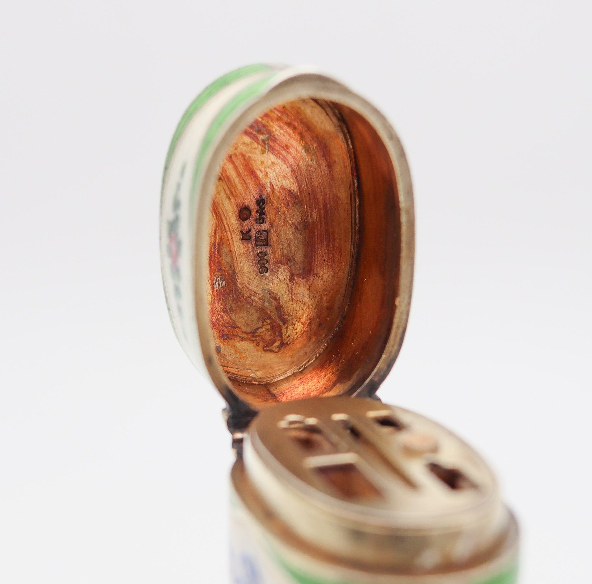 GEORG ADAM SCHEID 1900 Enameled Guilloche Etui Necessaire box In .800 Silver For Sale 3